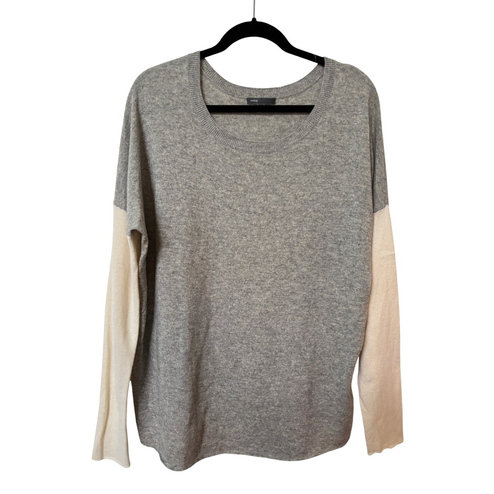 Vince Gray Cashmere Wool Colorblock Scoop Neck Sweater M V14407483